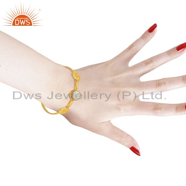 Wholesalers Mother of Pearl Gemstone Gold Plated Silver Cuff Bracelet Manufacturer