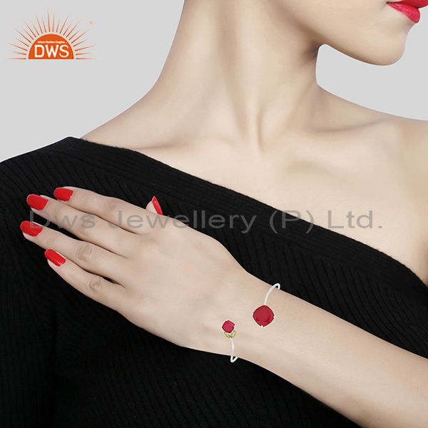Designer of Ruby and Peridot Gemstone 925 Silver Cuff Bracelet Manufacturer