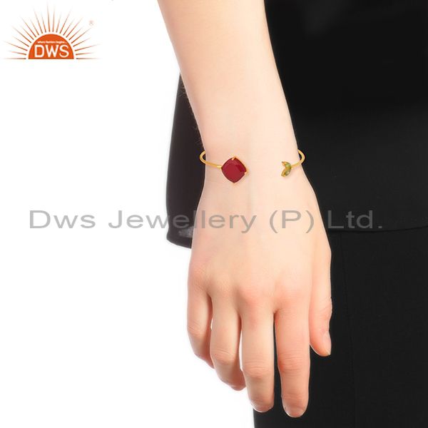 Designer of Handmade 925 Silver Gold Plated Multi Gemstone Cuff Bracelet Supplier