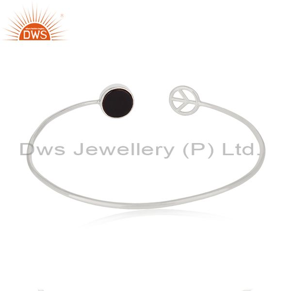 Customized peace sign 925 silver black onyx cuff bangle manufacturer Exporter