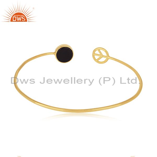 18k gold plated 925 silver onyx lucky peace sign charm cuff bangle Exporter