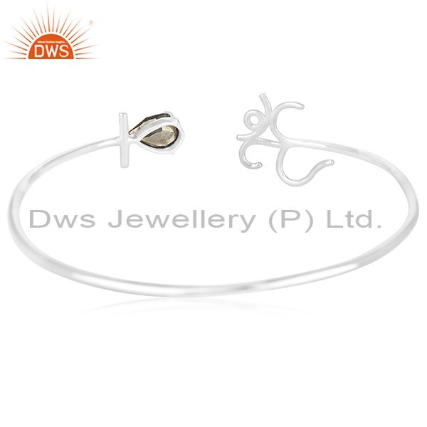 Wholesalers Fine 925 Sterling Silver Om Aum Charm Pyrite Gemstone Cuff Bracelet Wholesalers