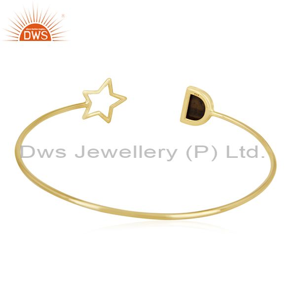 Wholesalers Tiger Eye Gemstone 925 Silver Gold Plated Star Charm Cuff Bracelet Manufacturers