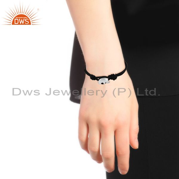Exporter Black Cord Designer 92.5 Fine Silver Elephant Bracelet Jewelry