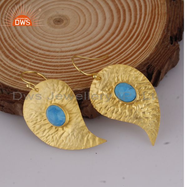 Exporter Textured Gold Plated Silver Turquoise Gemstone Earrings Manufacturer
