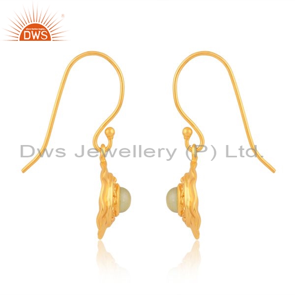 Brass Gold 18 K Drop Earrings With Prehnite Chalcedony