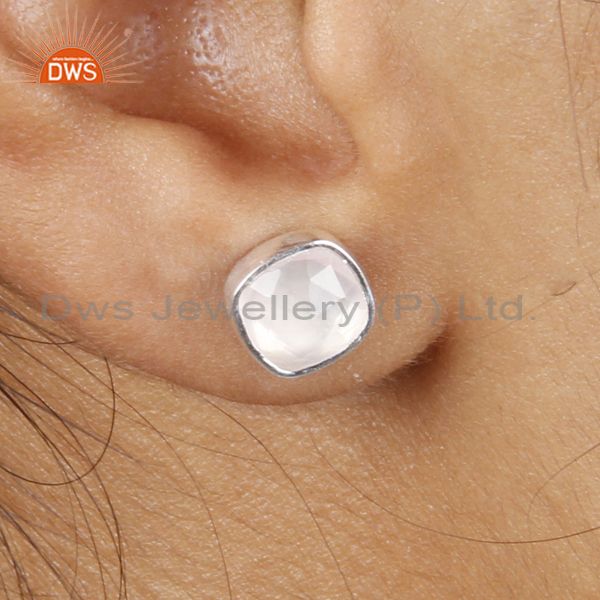 Exporter 925 Sterling Silver Rose Chalcedony Womens Fashion Cushion Stud Earrings