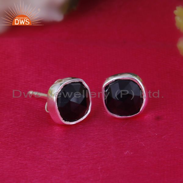 Exporter Checkboard Black Onyx Gemstone 925 Silver Stud Earring Jewelry Wholesale