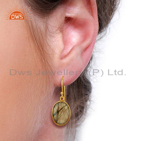 Wholesalers Labradorite Gemstone Gold Plated Silver Earrings Manufacturer Supplier