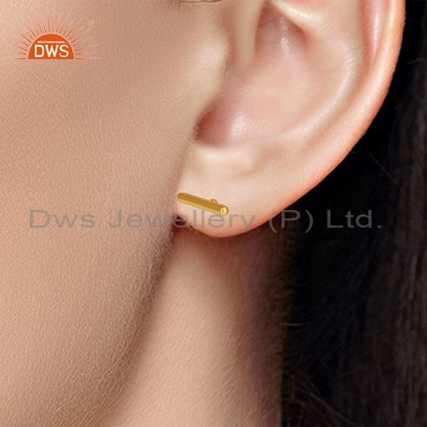 Wholesalers Solid Sterling Silver Gold Plated Bar Stud Earrings Manufacturers