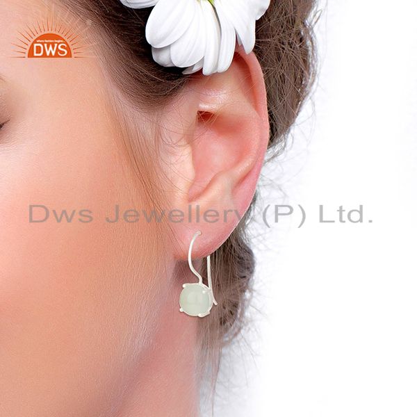 Designers of Aqua chalcedony gemstone new designer white sterling silver drop earring jewelry