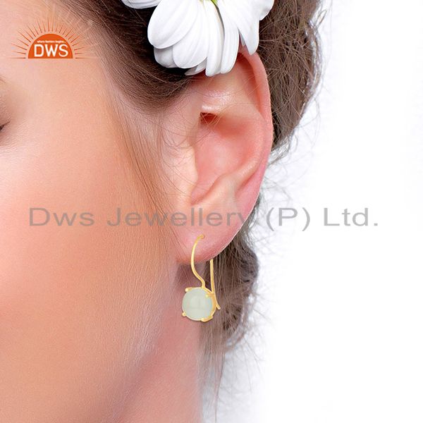 Designers of Aqua chalcedony gemstone simple 925 silver earrings manufacturers