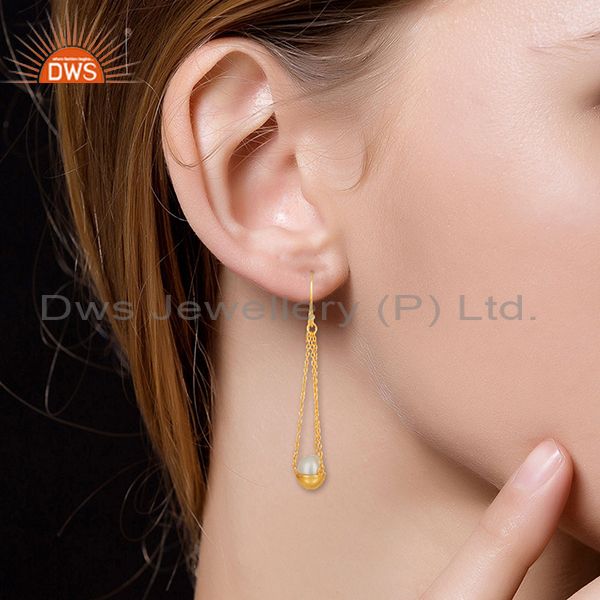 Wholesalers Natural Pearl Gold Plated Solid 925 Silver Chain Earrings Manufacturer