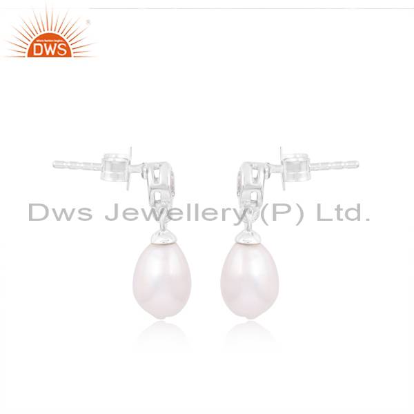 Handcrafted 925 Silver Earrings With Pearl & Cubic Zirconia