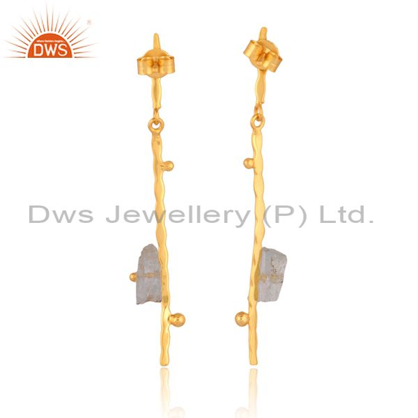 Aquamarine gemstone handmade gold plated silver stick earrings