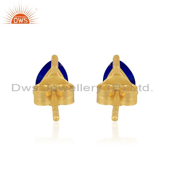 Designer dainty yellow gold on silver 925 studs with lapis