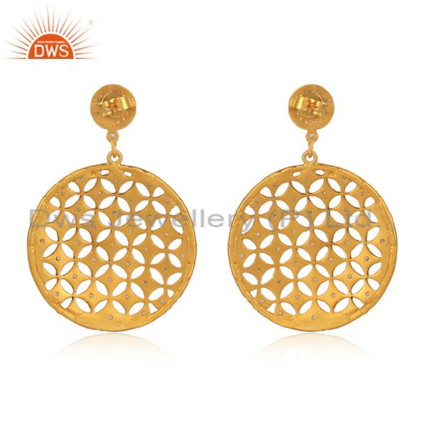 Cz set gold and black on 925 silver laser cut round earrings