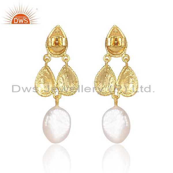 Fresh Water Pearl Set Gold On 925 Silver Ethnic Earrings