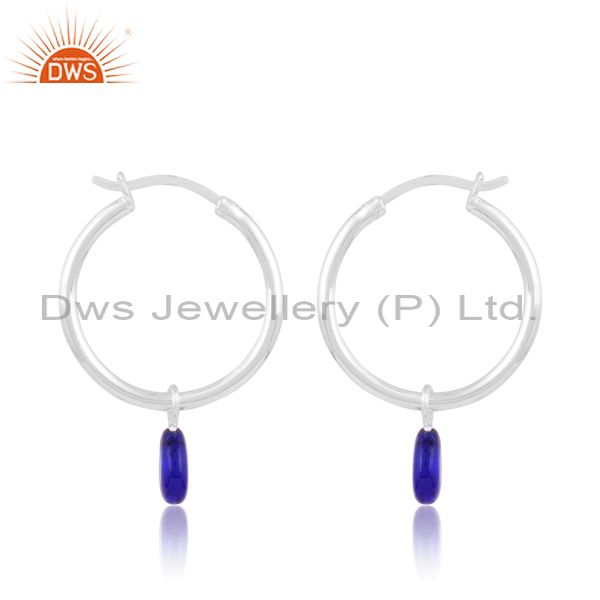 Silver Drop Earring With Blue Resin Coin Evil Eye
