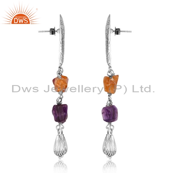 Sterling Silver Earrings With Amethyst And Citrine Rough