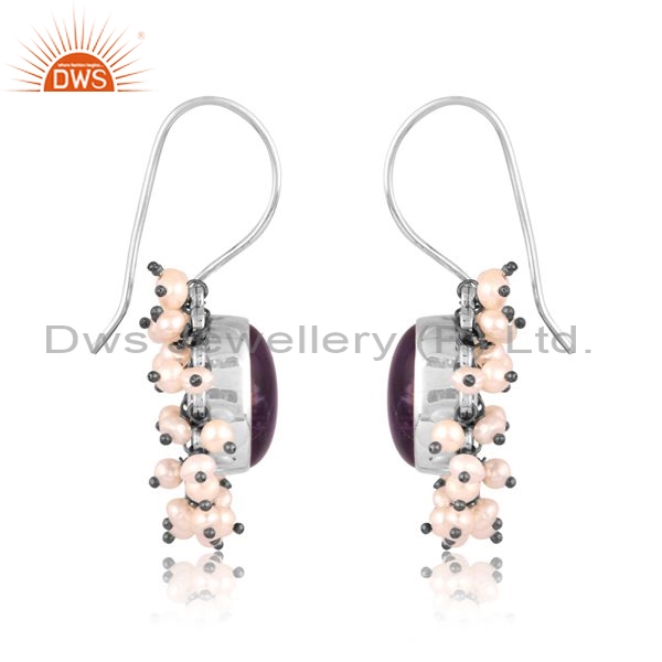 Sterling Silver Earrings With Pearls And Amethyst