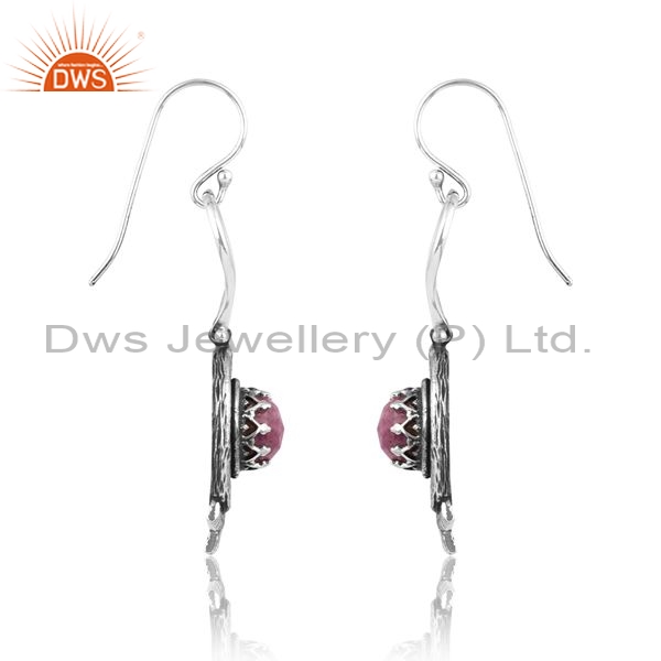 Sterling Silver Earrings With Ruby Round Checker