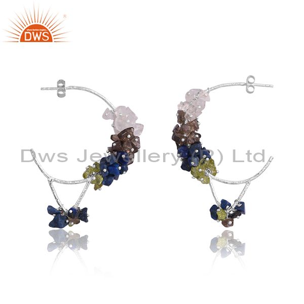Long Drop Cluster Work Earrings For Women With Mixed Stones