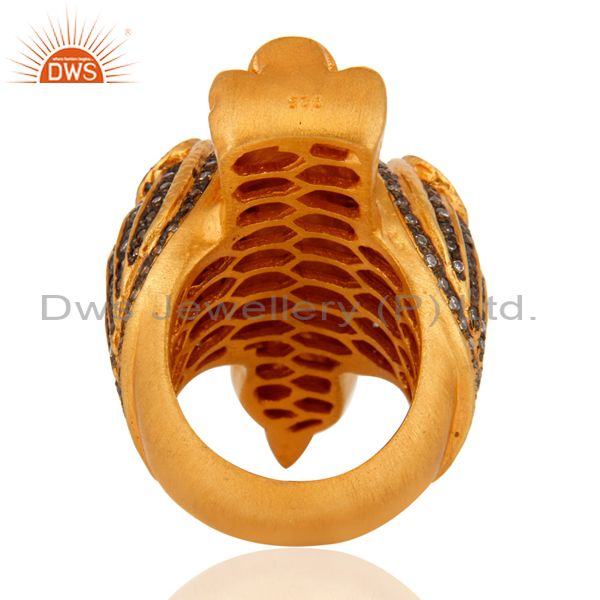 Exporter Yellow Gold Plated Sterling Silver White Zircon Bird Design Fashion Wedding Ring