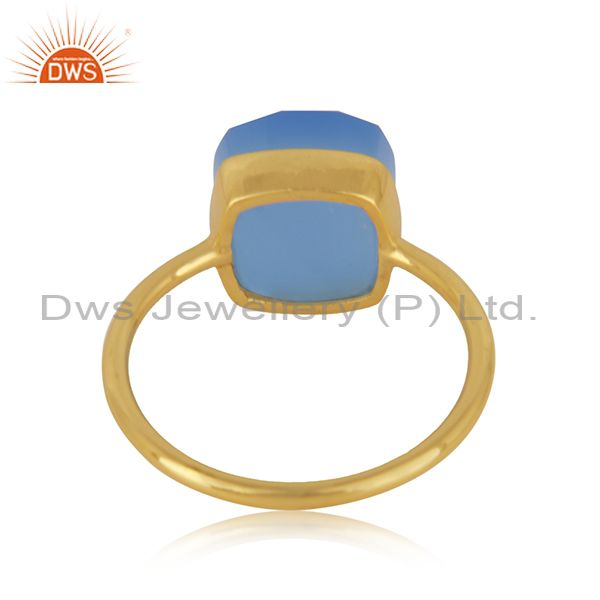 Exporter Blue Chalcedony Gemstone Gold Plated Handmade Sterling Silver Ring Jaipur
