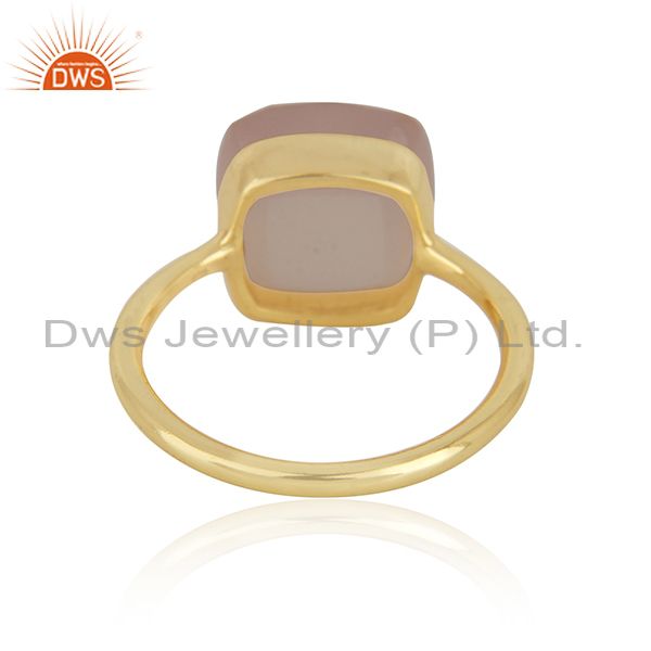 Exporter 14K Yellow Gold Plated Sterling Silver Rose Chalcedony Bezel Set Stack Ring