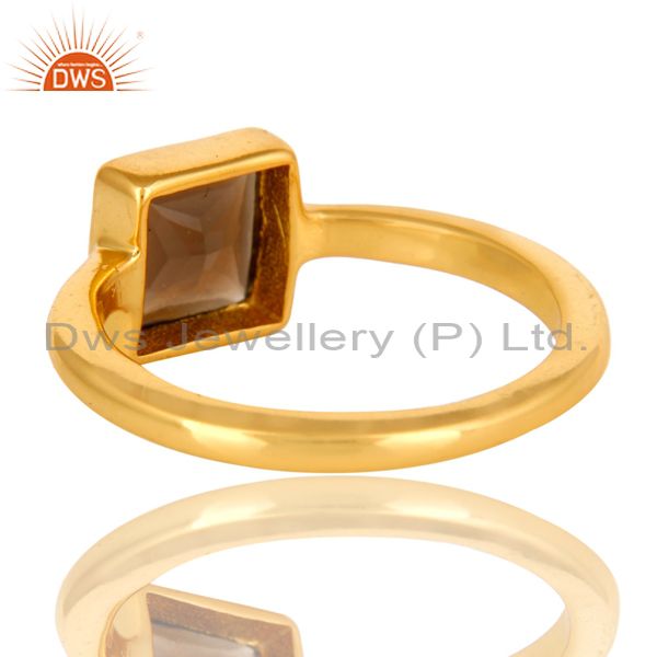 Exporter 14K Gold Plated Sterling Silver Smoky Quartz Princess Cut Stack Ring