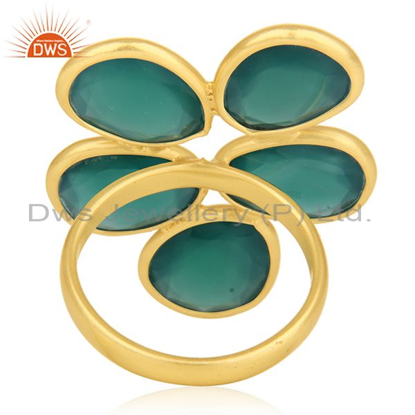 Wholesalers Green Onyx 18K Gold Plated Sterling Silver Handmade Bezel Set Ring