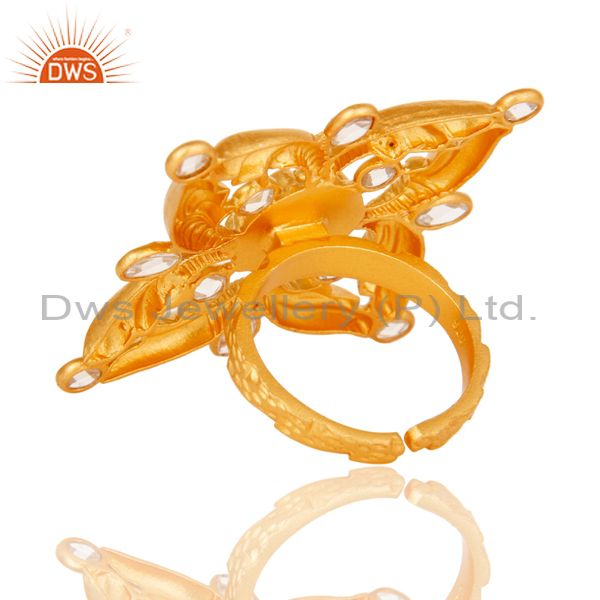 Wholesalers 18k Gold Plated Sterling Silver Flower Design Ring with White Zircon
