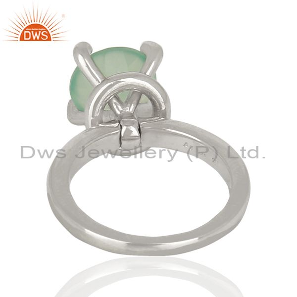 Wholesalers Prong Set Aqua Chalcedony Gemstone 92.5 Silver Wedding Ring Wholesale