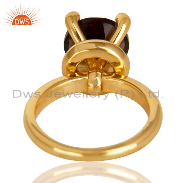 Wholesalers 14K Yellow Gold Plated 925 Sterling Silver Smokey Topaz & CZ Prong Set Ring