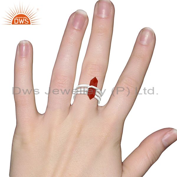 Exporter Red Onyx Wide Horn Adjustable Openable 92.5 Sterling Silver Ring