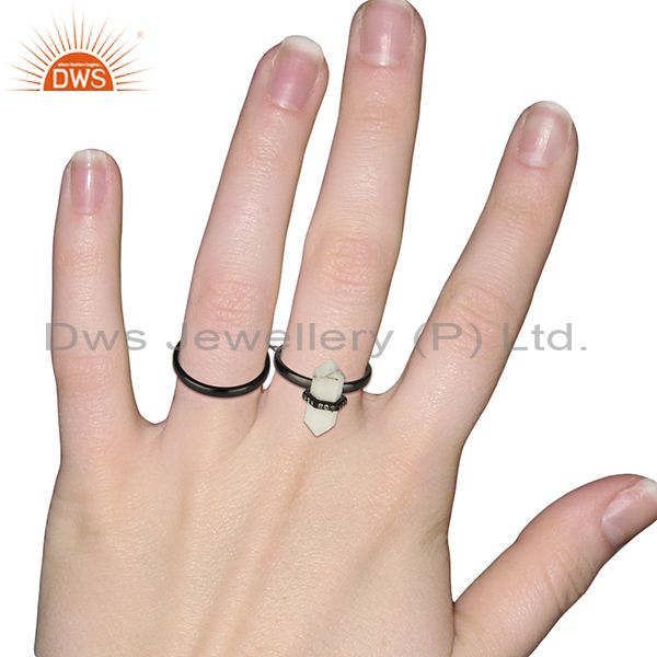 Wholesalers White Gemstone Black Rhodium Plated 925 Silver Multi Finger Ring