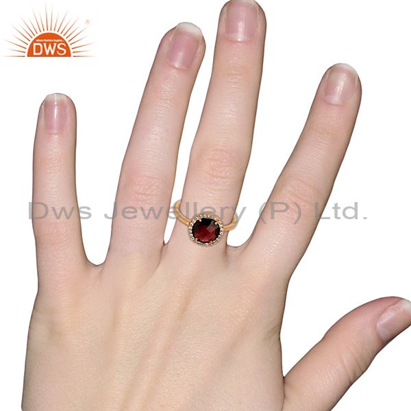 Wholesalers Garnet With cz Sterling Silver Rose Gold Plated Stack Rings Gemstone Jewellery