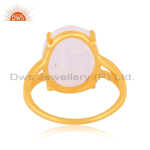 Wholesalers Rainbow Moon Stone Flat Stone Oval Shape 14 K Gold Plated Wholesale Silve Ring