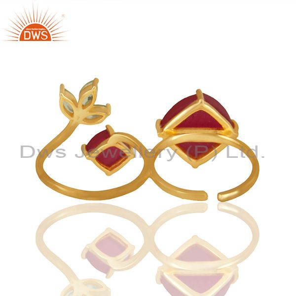 Exporter Designer Multi Gemstone 925 Silver Gold Plated Double Finger Rings
