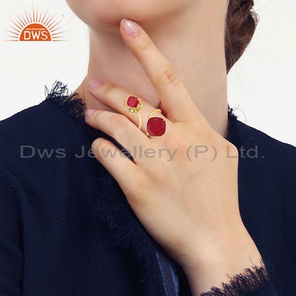 Exporter Customized Multi Gemstone 925 Silver Gold Plated Rings Jewelry