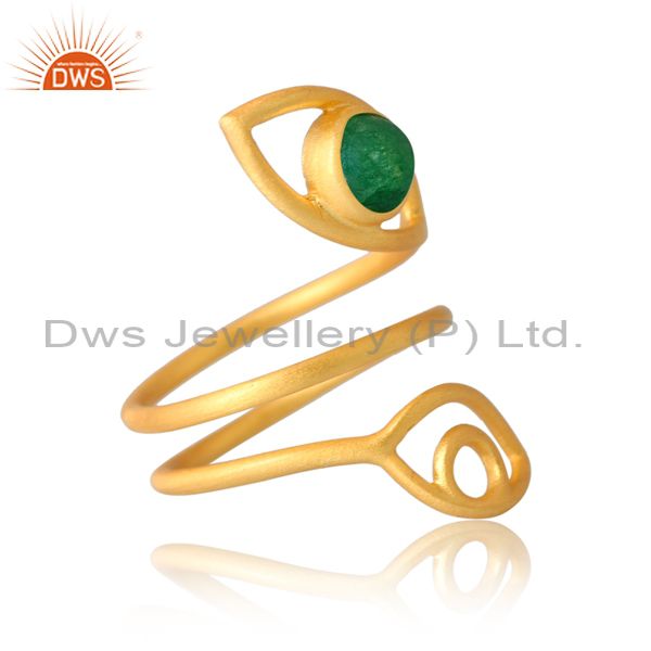 Evil Eye Silver Gold Ring With Aventurine Natural