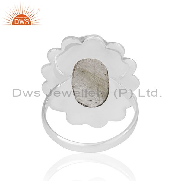 Wholesalers Natural Golden Rutile Quartz Gemstone 925 Silver Oxidized Ring Manufacturers