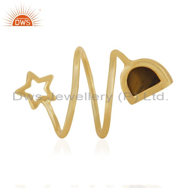Exporter Star Charm Gold Plated 925 Silver Tiger Eye Gemstone Ring Wholesale