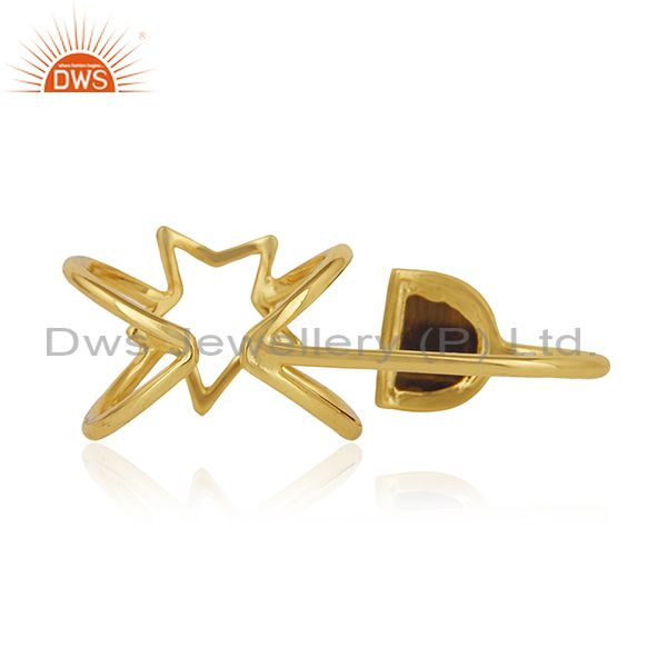 Wholesalers Gold Plated 925 Silver Tiger Eye Gemstone Star Charm Lucky Ring Wholesale