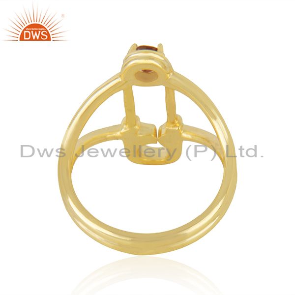Wholesalers Safty Pin Shape Gold Plated Silver Garnet Gemstone Ring Jewelry