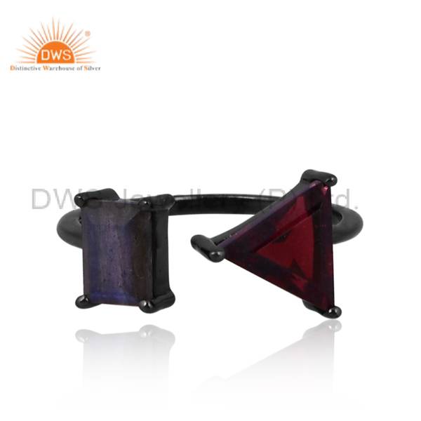 Labradorite Garnet Ring Sterling Silver Black Design