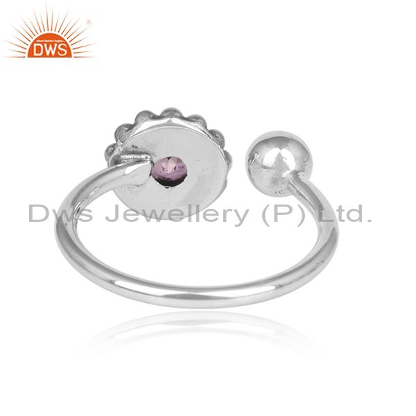 Pink Topaz Set Oxidized 925 Silver Floral Boho Facing Ring