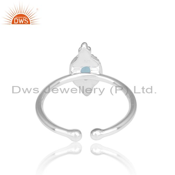 Oval Blue Topaz Set Handmade Fine Silver Adjustable Ring