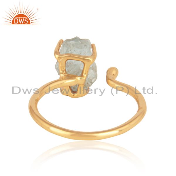 Aquamarine Gemstone Prong Set Yellow Gold On Silver 925 Ring